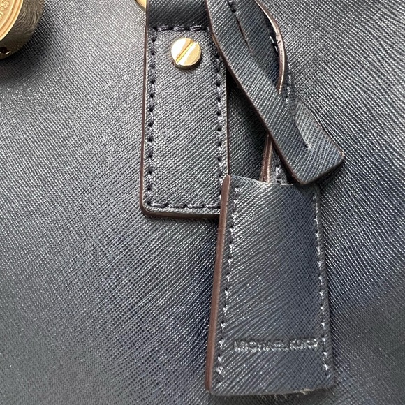 MICHAEL KORS HAMILTON NAVY BLUE GOLD SAFFIANO LEATHER SATCHEL BAG - Picture 11 of 13